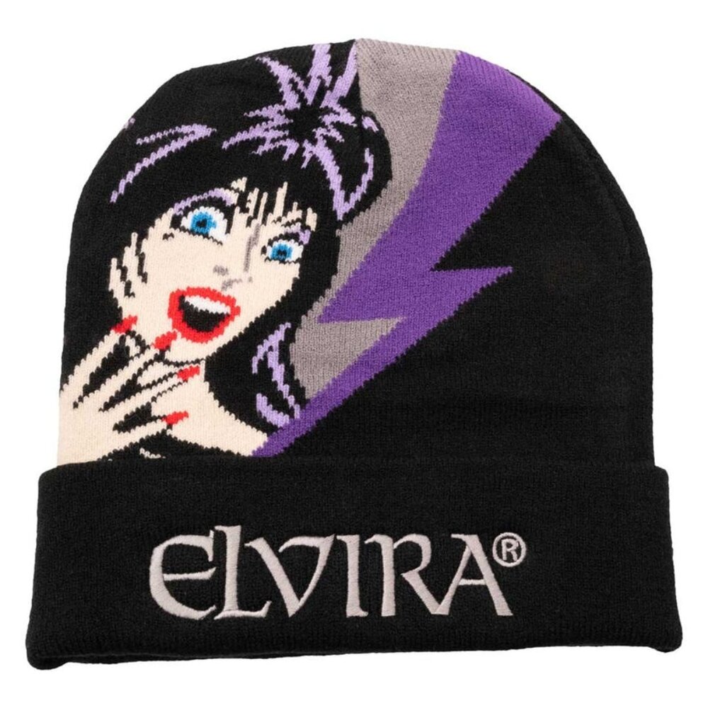 Elvira Licensed Black & Purple Beanie Hat Embroidered Logo Unisex One Size NWT